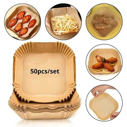 50- Pack Non-Stick Air Fryer Disposable Parchment Liners – Round, Eco-Friendly, Heat-Resistant
